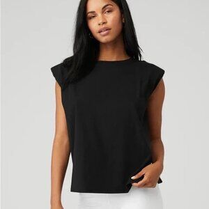 NWOT Alo Yoga Headliner Shoulder Pad Sleeveless Tee, Black, sz M